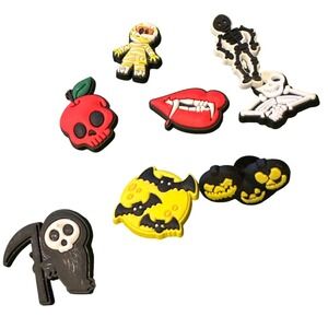 Halloween Shoe Charms Set 7pc Skeleton Mummy Reaper Pumpkin Bat Clog Accessories